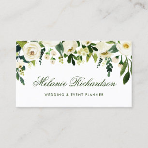 Carte De Visite Blanc vert floral d'aquarelle élégante