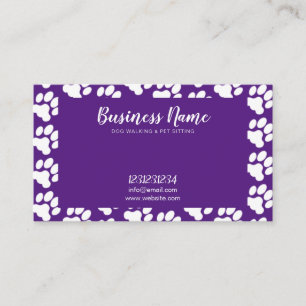 Carte De Visite Blancs mignons et violets Empreinte de patte Motif