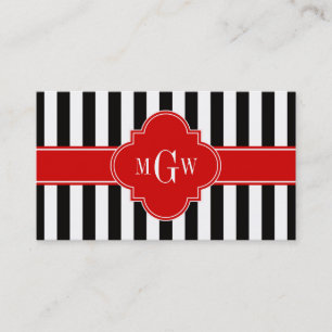 Carte De Visite Blancs Noir Rouge Quatrefoil 3 Monogramme