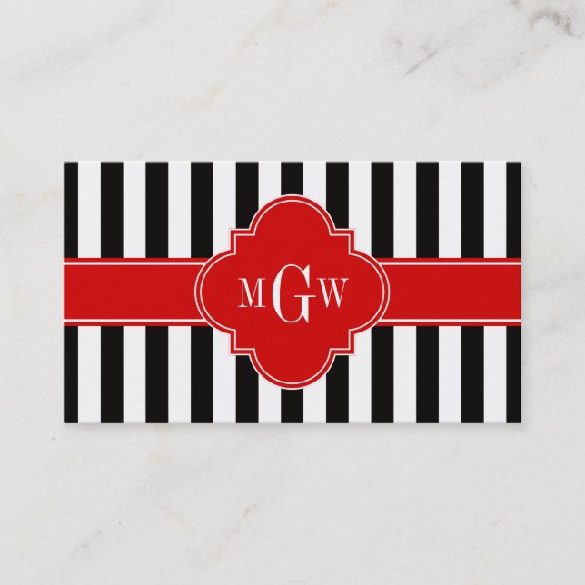 Carte De Visite Blancs Noir Rouge Quatrefoil 3 Monogramme (Devant)