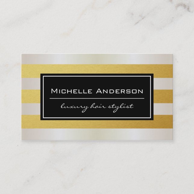 Carte De Visite Blancs Swanky Gold et Gold Stripes (Devant)