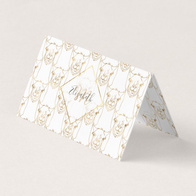 Carte De Visite Blessures d'or mûre Llama Animal Blanc Motif (Devant)