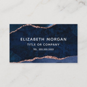 Carte De Visite Bleu Agate Marbre Aquarelle Rose Parties scintilla