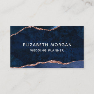 Carte De Visite Bleu Agate Marbre Rose Or Aquarelle