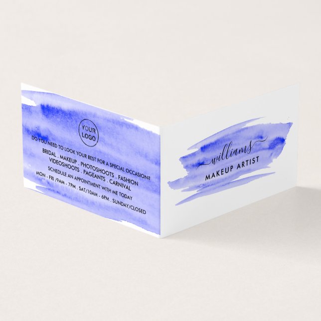 Carte De Visite Bleu Aquarelle brosse, Maquillage Fidélité (Extérieur)
