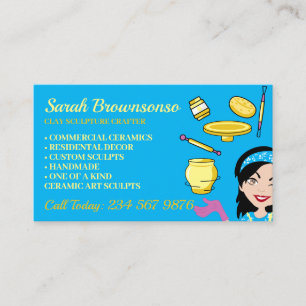 Carte De Visite Bleu Argile céramique Poterie Lady Boss Artiste