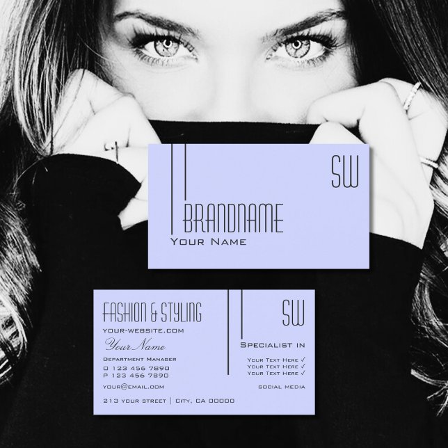 Carte De Visite Bleu Bébé clair avec Initiales Professionnel Simpl (Créateur téléchargé)