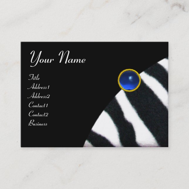 Carte De Visite BLEU BLACÉ BLANC ZEBRA MONOGRAM DE FOUR, Sapphire (Devant)