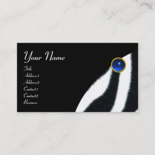 Carte De Visite BLEU BLACÉ BLANC ZEBRA MONOGRAM DE FOUR, Sapphire
