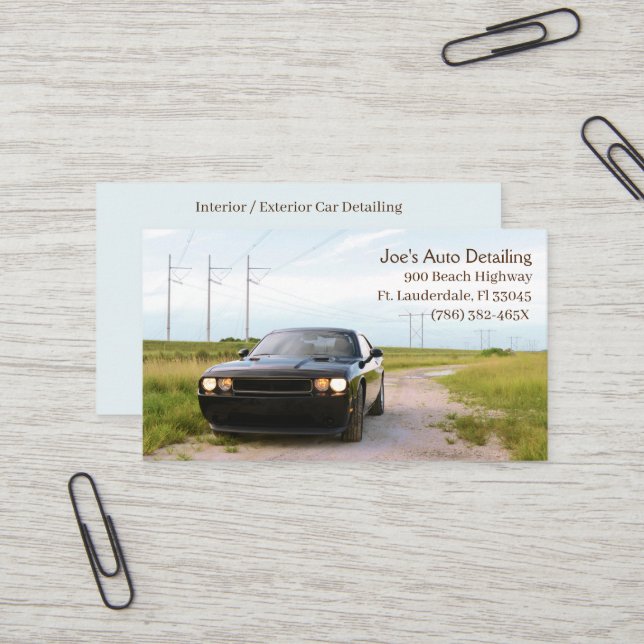 Carte De Visite Bleu Black American Muscle Car (Devant/Arrière en situation)