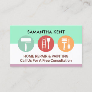 Carte De Visite Bleu Blanc Handyman Outils de peinture