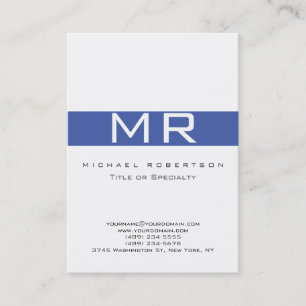 Carte de visite bleu blanc Monogramme moderne
