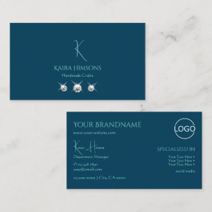 Carte De Visite Bleu bleu ciel avec logo Monogramme et bijoux