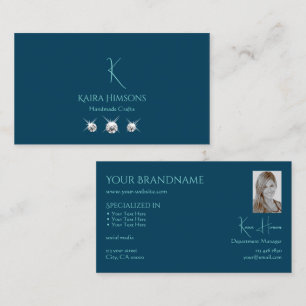 Carte De Visite Bleu bleu ciel avec Monogramme Photo et bijoux