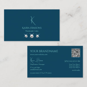 Carte De Visite Bleu bleu ciel avec Monogramme QR Code et bijoux