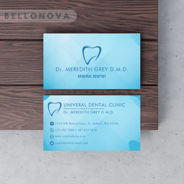 Carte De Visite Bleu bleu turquoise sur mesure Médecins dentistes  (Custom Bright Turquoise Blue Teal Dentist Doctors Business Card)