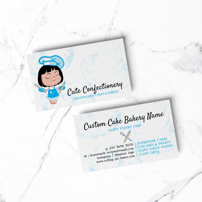 Carte De Visite Bleu boulanger de confiserie (BAKERY PASTRY CHEF COOK CAKE event planner business)