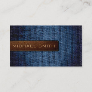 Carte De Visite Bleu Burlap Linge Rustique Jute Look Cuir