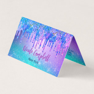Carte De Visite Bleu chic pourpre ombre parties scintillant goutte