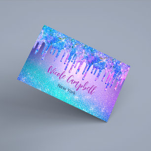 Carte De Visite Bleu chic pourpre ombre parties scintillant goutte