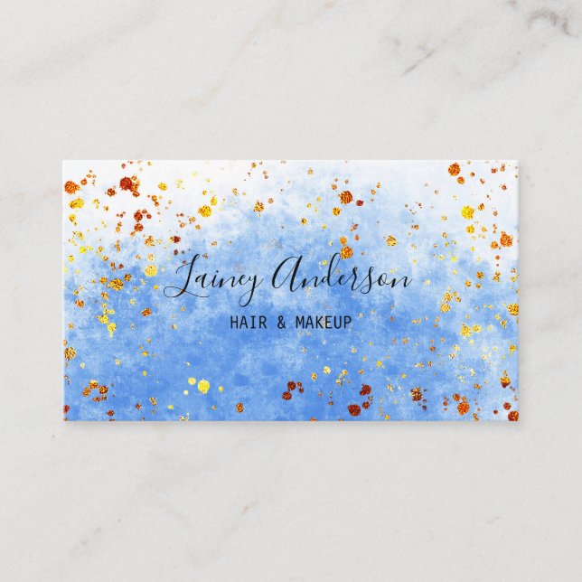 Carte De Visite Bleu clair aquarelle fausse feuille d'or parties s (Devant)