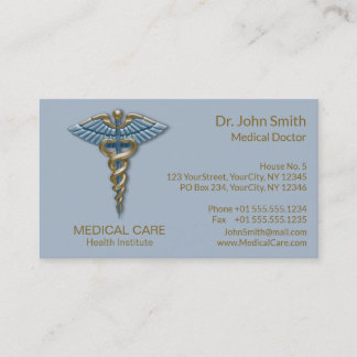 Carte De Visite Bleu clair Caduceus Médicale Faux Gold Foil