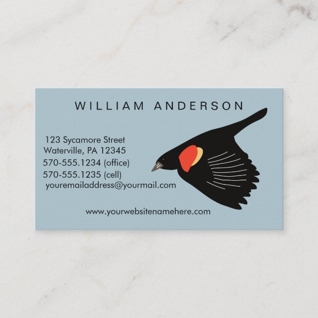 Carte De Visite Bleu clair de Blackbird à ailes rouges (Devant)