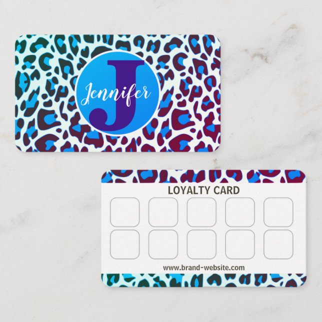 Carte De Visite Bleu clair Empreinte de léopard Rockabilly Motif (Devant / Derrière)