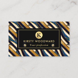 Carte De Visite Bleu cobalt et or motif marbre Art Déco