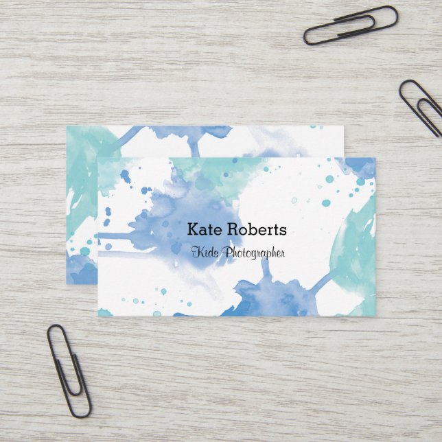Carte de visite bleu | d'aquarelle créatif (Devant/Arrière en situation)