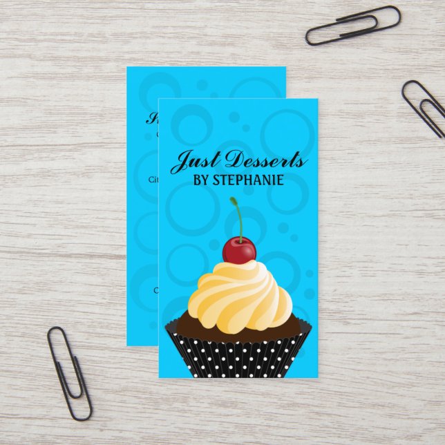 Carte De Visite Bleu de boulangerie de petit gâteau (Devant/Arrière en situation)