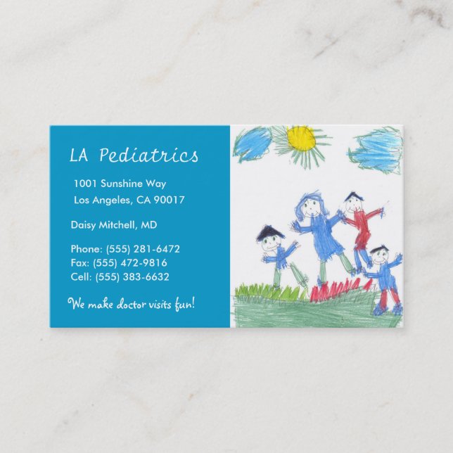 Carte De Visite Bleu de ciel de pédiatrie W/B (Devant)