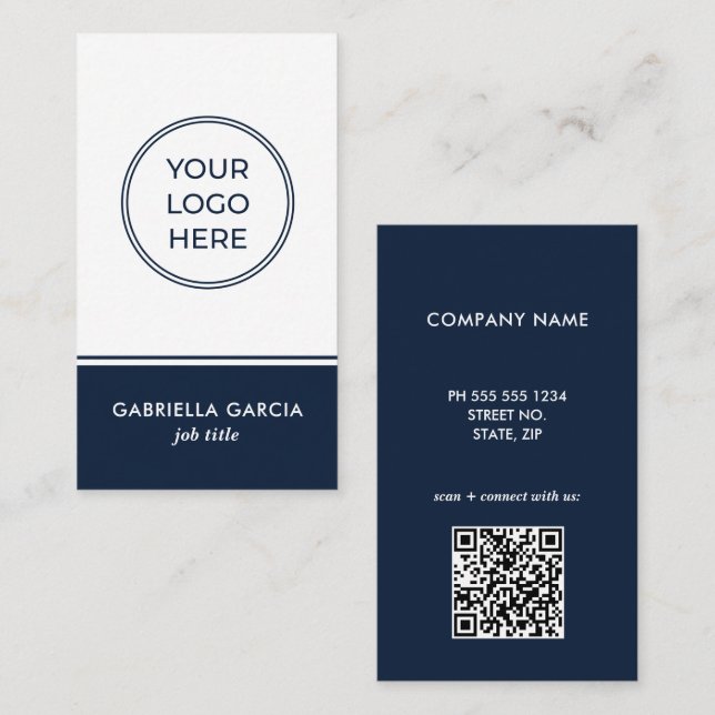 Carte de visite bleu de code QR à balayage de base (Devant / Derrière)