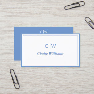 Carte De Visite Bleu de cornflower minimaliste, 2 Frontières