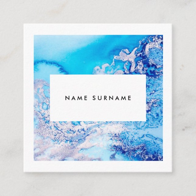Carte de visite bleu de marbre de carré (Devant)