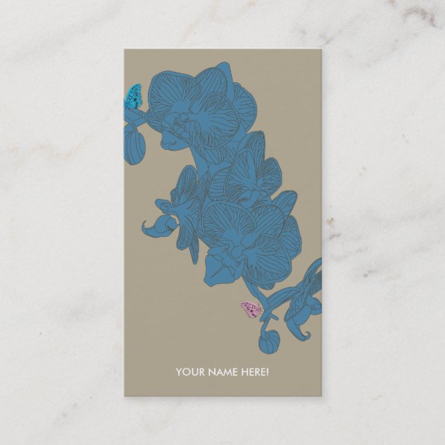 CARTE DE VISITE BLEU DE SABLE D'ORCHIDÉES ET DE PAPILLONS (Devant)