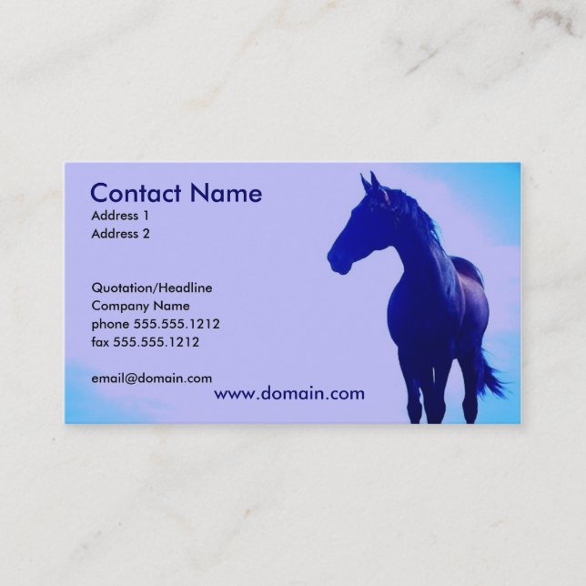 Carte de visite bleu de silhouette de cheval (Devant)