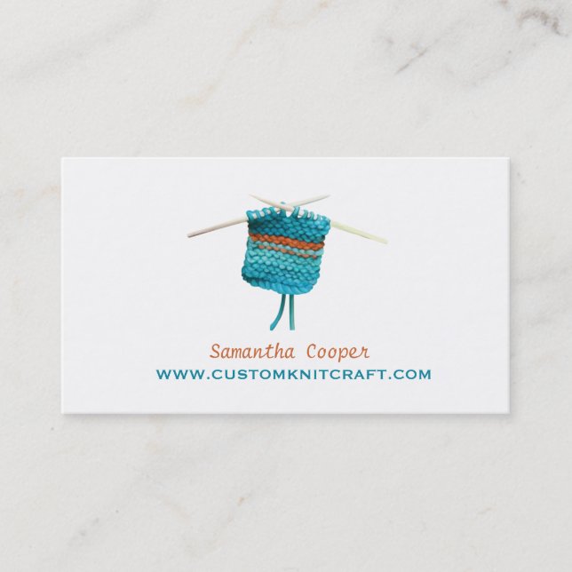 Carte De Visite Bleu de turquoise faisant du crochet et tricotant (Devant)