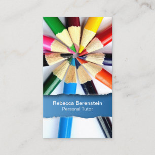 Carte de visite bleu déchiré Tutor crayon couleur