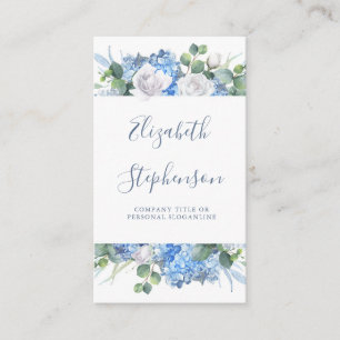 Carte De Visite Bleu Dusty Floral vert - Flores d'Hydrangea