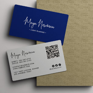 Carte De Visite BLEU  Élégant Moderne Minimal Code QR Professionne