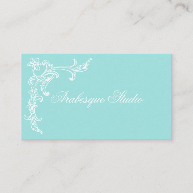 Carte De Visite Bleu et blanc élégant Floral (Devant)