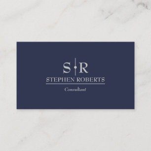 Carte De Visite Bleu et Gris Monogramme Moderne Professionnel