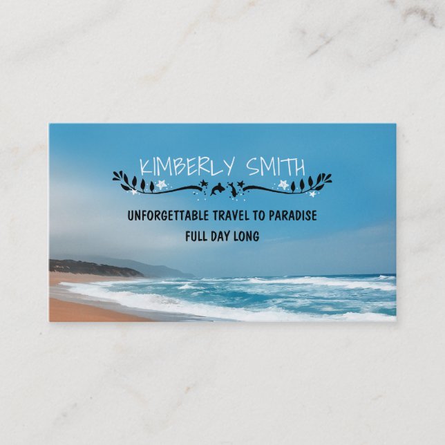 Carte De Visite Bleu et plage de sable Whimsical (Devant)