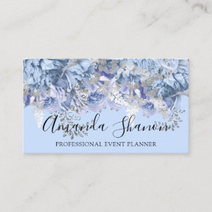 Carte De Visite Bleu Floral Grey Rose Planificateur d'événements Q