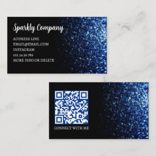 Carte De Visite Bleu foncé faux brillant noir élégant code QR