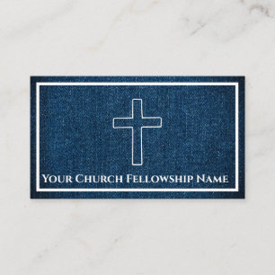 Carte De Visite Bleu foncé robuste Denim Cross Outline Church Past