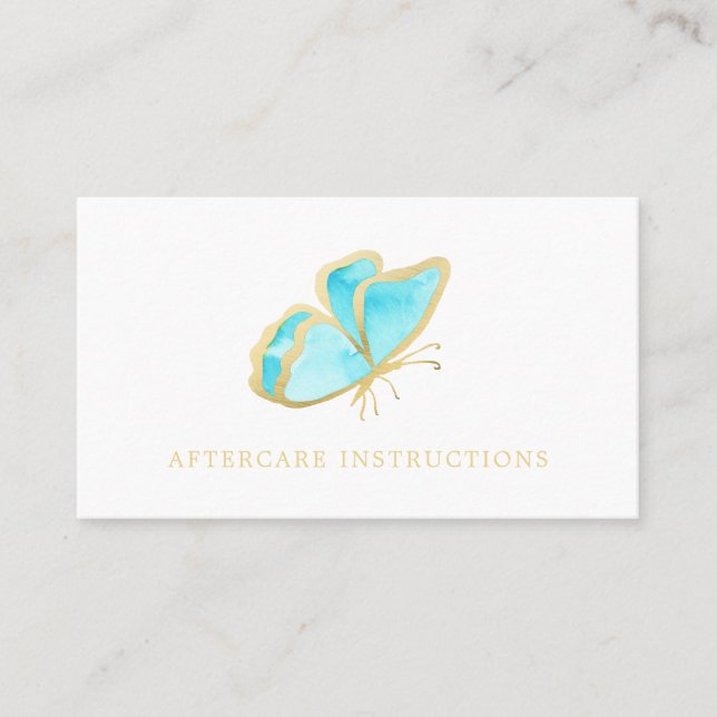 Carte De Visite Bleu Gold Butterfly Lash Instructions de soins pos (Devant)