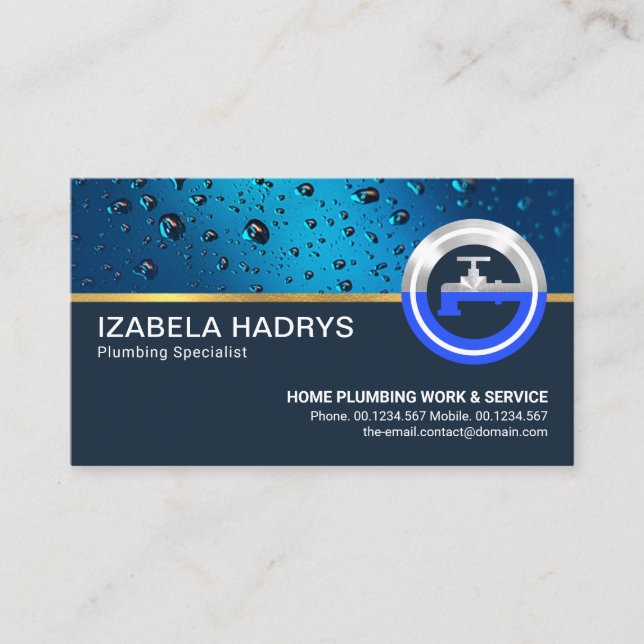 Carte De Visite Bleu goutte d'eau spécial logo de Faucet (Devant)