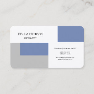 Carte De Visite Bleu Gris Blanc Design moderne Plat Minimaliste